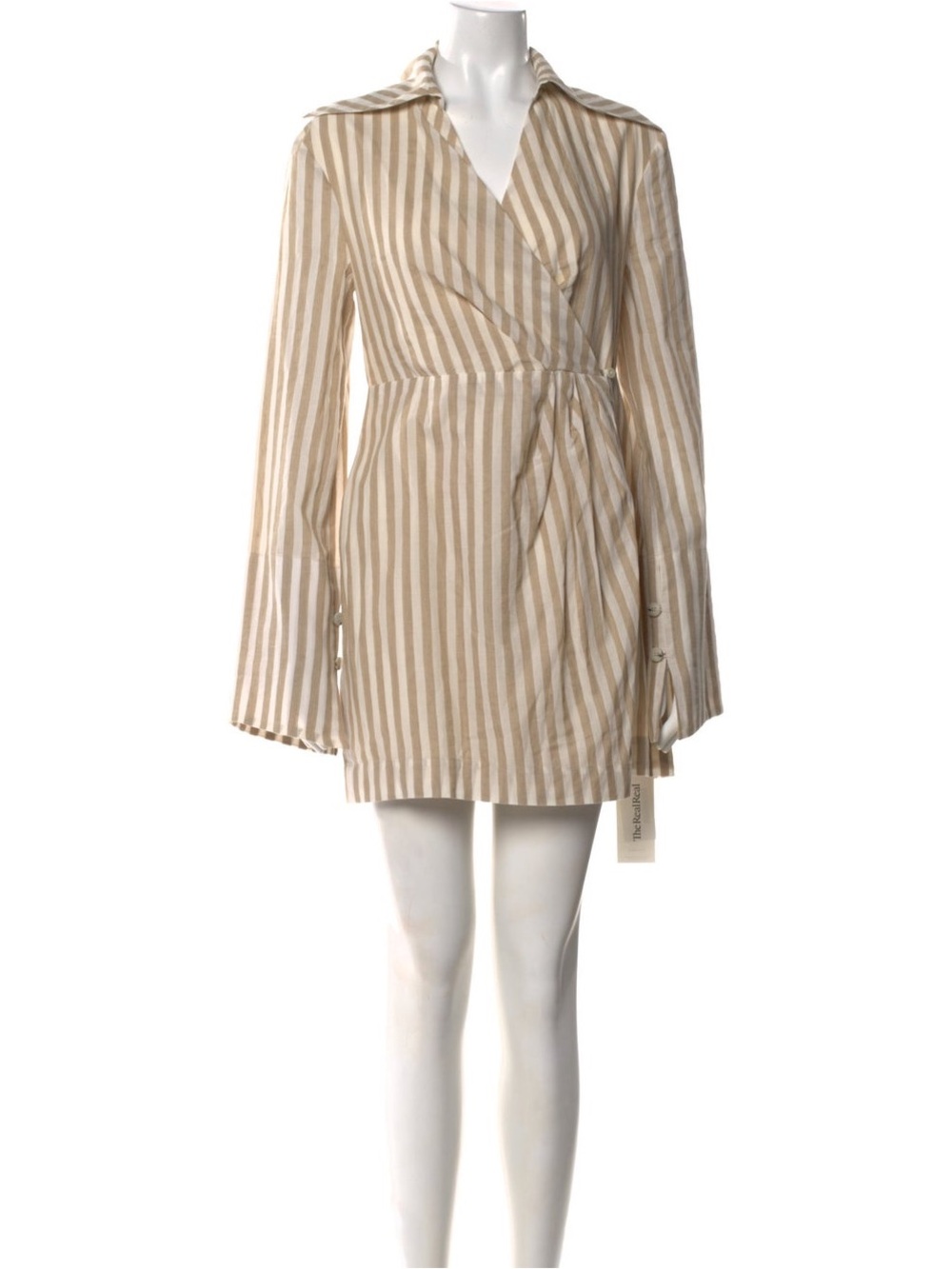 Nanushka Esma Striped Cotton Linen Mini Wrap Dress M